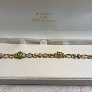 NWOT Peridot/Diamond 18KT Gold over Sterling Silver Bracelet